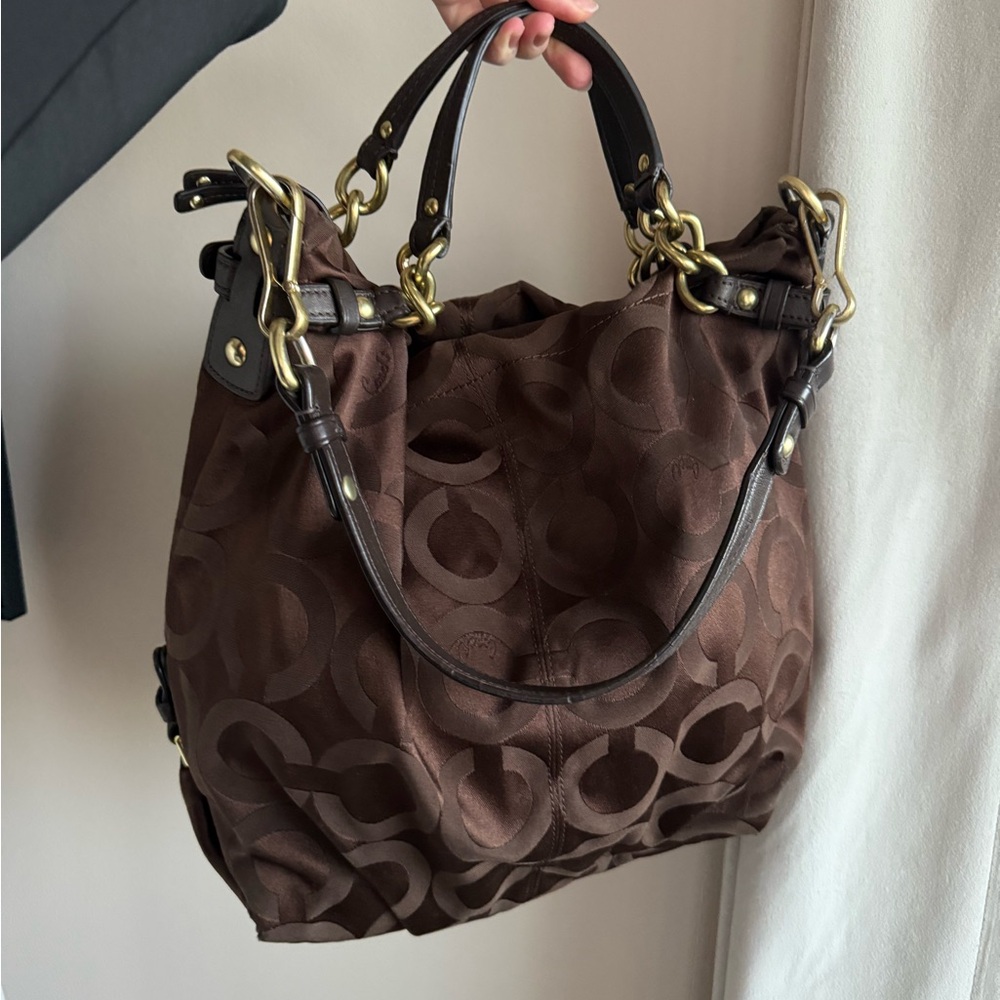 Coach Brown Shoulder Bag with Gold Accents